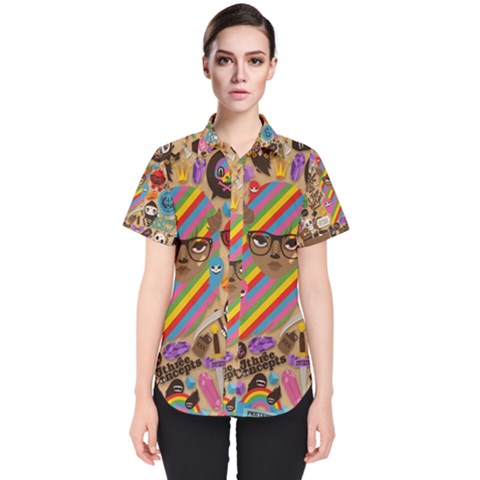 Multicolored Doodle Art Wallpaper Women s Short Sleeve Shirt by Jancukart