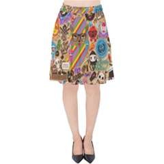 Multicolored Doodle Art Wallpaper Velvet High Waist Skirt