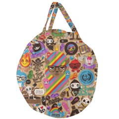 Multicolored Doodle Art Wallpaper Giant Round Zipper Tote