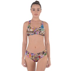 Multicolored Doodle Art Wallpaper Criss Cross Bikini Set