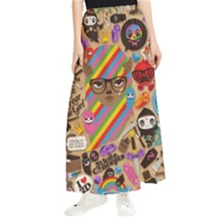 Multicolored Doodle Art Wallpaper Maxi Chiffon Skirt