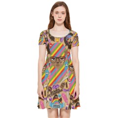 Multicolored Doodle Art Wallpaper Inside Out Cap Sleeve Dress