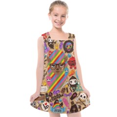 Multicolored Doodle Art Wallpaper Kids  Cross Back Dress