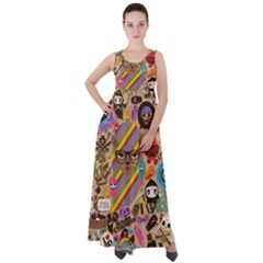 Multicolored Doodle Art Wallpaper Empire Waist Velour Maxi Dress