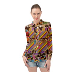 Multicolored Doodle Art Wallpaper Long Sleeve Chiffon Shirt