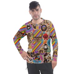 Multicolored Doodle Art Wallpaper Men s Pique Long Sleeve Tee