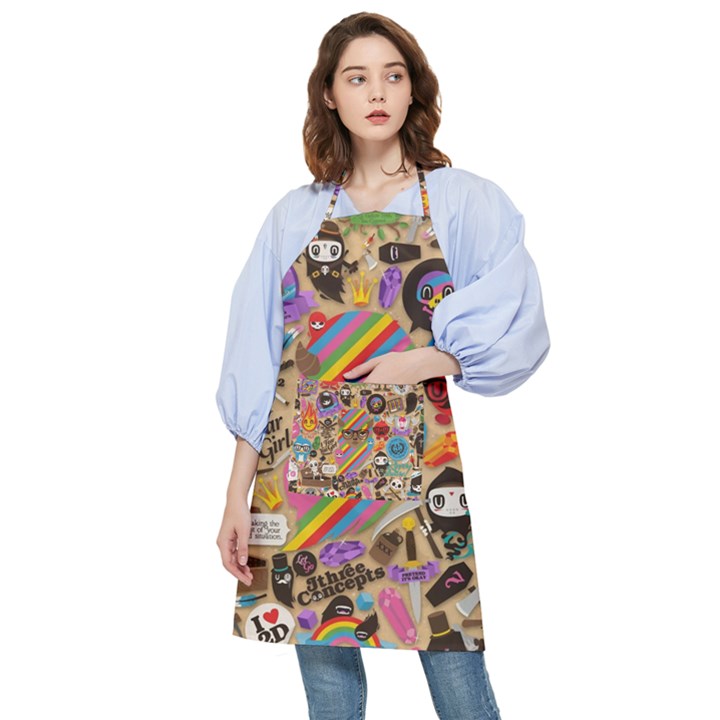 Multicolored Doodle Art Wallpaper Pocket Apron