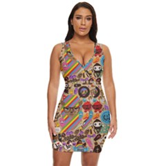 Multicolored Doodle Art Wallpaper Draped Bodycon Dress by Jancukart