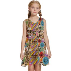 Multicolored Doodle Art Wallpaper Kids  Sleeveless Tiered Mini Dress by Jancukart