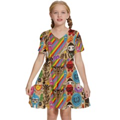 Multicolored Doodle Art Wallpaper Kids  Short Sleeve Tiered Mini Dress by Jancukart