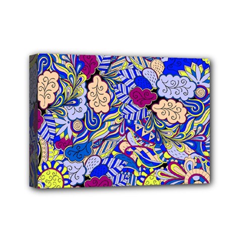 Blue Yellow Background Pattern Vector Texture Paisley Mini Canvas 7  X 5  (stretched)