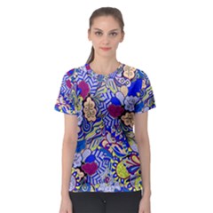 Blue Yellow Background Pattern Vector Texture Paisley Women s Sport Mesh Tee