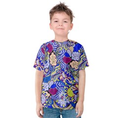 Blue Yellow Background Pattern Vector Texture Paisley Kids  Cotton Tee