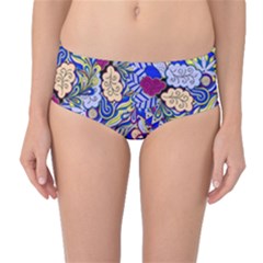 Blue Yellow Background Pattern Vector Texture Paisley Mid-waist Bikini Bottoms