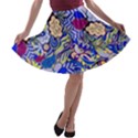 Blue Yellow Background Pattern Vector Texture Paisley A-line Skater Skirt View1