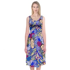 Blue Yellow Background Pattern Vector Texture Paisley Midi Sleeveless Dress