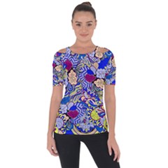 Blue Yellow Background Pattern Vector Texture Paisley Shoulder Cut Out Short Sleeve Top