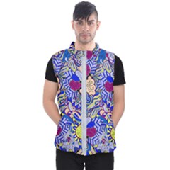 Blue Yellow Background Pattern Vector Texture Paisley Men s Puffer Vest