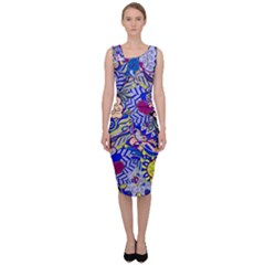 Blue Yellow Background Pattern Vector Texture Paisley Sleeveless Pencil Dress