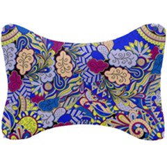 Blue Yellow Background Pattern Vector Texture Paisley Seat Head Rest Cushion by Jancukart