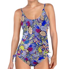 Blue Yellow Background Pattern Vector Texture Paisley Tankini Set