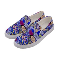 Blue Yellow Background Pattern Vector Texture Paisley Women s Canvas Slip Ons