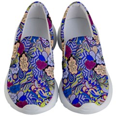 Blue Yellow Background Pattern Vector Texture Paisley Kids Lightweight Slip Ons