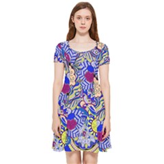 Blue Yellow Background Pattern Vector Texture Paisley Inside Out Cap Sleeve Dress