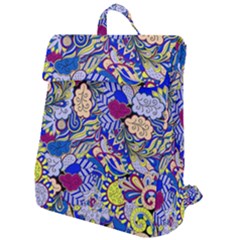 Blue Yellow Background Pattern Vector Texture Paisley Flap Top Backpack by Jancukart