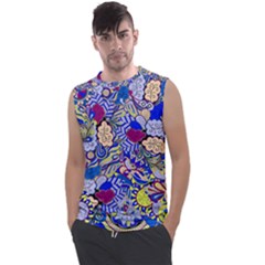 Blue Yellow Background Pattern Vector Texture Paisley Men s Regular Tank Top