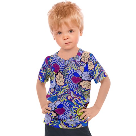 Blue Yellow Background Pattern Vector Texture Paisley Kids  Sports Tee by Jancukart