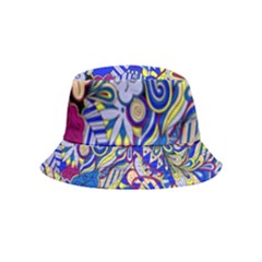 Blue Yellow Background Pattern Vector Texture Paisley Bucket Hat (kids) by Jancukart