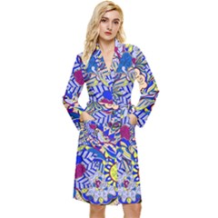 Blue Yellow Background Pattern Vector Texture Paisley Long Sleeve Velvet Robe