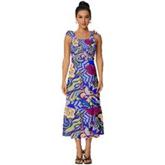 Blue Yellow Background Pattern Vector Texture Paisley Tie-strap Tiered Midi Chiffon Dress