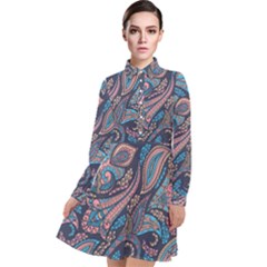 Background Ornament Paisley Long Sleeve Chiffon Shirt Dress