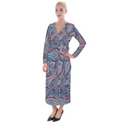 Background Ornament Paisley Velvet Maxi Wrap Dress