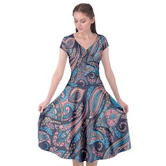 Background Ornament Paisley Cap Sleeve Wrap Front Dress