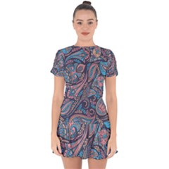 Background Ornament Paisley Drop Hem Mini Chiffon Dress