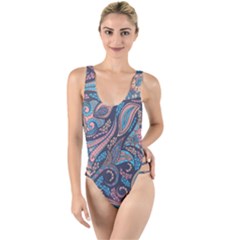 Background Ornament Paisley High Leg Strappy Swimsuit