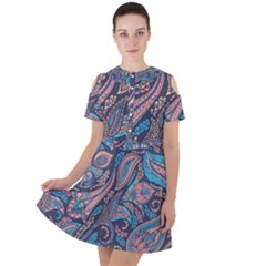 Background Ornament Paisley Short Sleeve Shoulder Cut Out Dress 