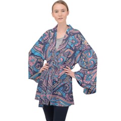 Background Ornament Paisley Long Sleeve Velvet Kimono 