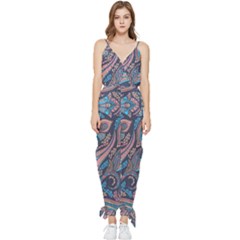 Background Ornament Paisley Sleeveless Tie Ankle Chiffon Jumpsuit