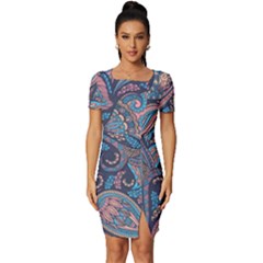 Background Ornament Paisley Fitted Knot Split End Bodycon Dress