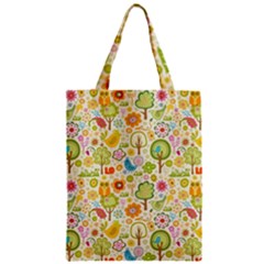 Nature Doodle Art Trees Birds Owl Children Pattern Multi Colored Zipper Classic Tote Bag