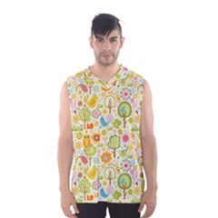 Nature Doodle Art Trees Birds Owl Children Pattern Multi Colored Men s Basketball Tank Top