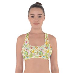 Nature Doodle Art Trees Birds Owl Children Pattern Multi Colored Cross Back Sports Bra