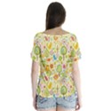 Nature Doodle Art Trees Birds Owl Children Pattern Multi Colored V-Neck Flutter Sleeve Top View2