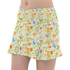 Nature Doodle Art Trees Birds Owl Children Pattern Multi Colored Classic Tennis Skirt