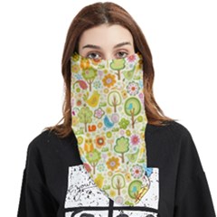 Nature Doodle Art Trees Birds Owl Children Pattern Multi Colored Face Covering Bandana (triangle) by Jancukart