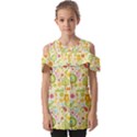 Nature Doodle Art Trees Birds Owl Children Pattern Multi Colored Fold Over Open Sleeve Top View1